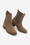 Women's Round Toe Chelsea Boots with Gold Accents, Double Elastic Bands, and Thick Heels—Farel Tobacco Brown Suede - 6
