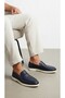 Knitted Print Patterned Genuine Leather Men's Laceless Navy Blue Loafers Shoes - 4