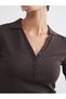 LCW Vision Brown Rib Knit Solid Super Skinny & Extra-Tight Short-Sleeve Women's T-Shirt, Featuring the ALITA CITY Touch - 3