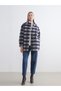 High-Quality Pieces from Çelebi Store: Women's Checked Melton Embroidered Cashmere Shirt Jacket with a Mock Neck - 3