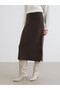 TWO MT SHOP QUALITY LCWAIKIKI Classic Brown Knit Solid Midi Skirt for Women - 2