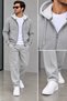 Men's Gray 3-Ply Brushed Inside Cotton Zipper Hoodie and Front-Pleated Straight Leg Sweatpants Set
