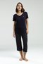 3225 Women's V-Neck Short Sleeve Navy Blue Polka Dot Capri Pajama Set - 2