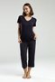 3225 Women's V-Neck Short Sleeve Navy Blue Polka Dot Capri Pajama Set - 3