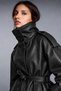 Women's Black Belted Stand-Up Collar Premium Faux Leather Jacket - 4