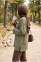 Women's Khaki Crew Neck Striped Oversized Modest Sweatshirt Tunic, 75 cm - 3