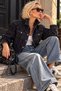 Shine Collection Black Denim Cropped Jacket with Crystal Batwing Sleeves - 4