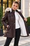 Women's Faux Leather Jacket with Hood and Fleece-Lined Insulation - DR016 - 7