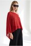 Women's Red Glittery Knit Poncho Cardigan HRK-19000531 - 3
