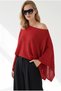 Women's Red Glittery Knit Poncho Cardigan HRK-19000531 - 6