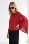 Women's Red Glittery Knit Poncho Cardigan HRK-19000531 - 4
