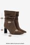 Women's Pointed Toe, Ruched-Ankle, High-Heeled Casual Boots by Ceyrin in Brown Suede - 8