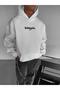 Men's Oversized Hooded Sweatshirt with Back Print, Black and Ecru - 3