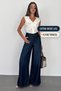 Women's Dark Blue Extra Wide Leg High Waist 100% Tencel Jean Denim Pants Angel-2054