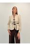 Avelina Belted Blazer with Belt Detail and Contrast Trims, Paired with Pants—Cream and Dark Brown Suit - 5