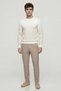 Cucino Ecru - Beige 100% Cotton Striped Crew Neck Sweater - 5
