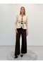 Avelina Belted Blazer with Belt Detail and Contrast Trims, Paired with Pants—Cream and Dark Brown Suit - 3