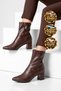 Coffee-Colored Leather-Look Stretch Boots for Women with Zip-Up Boots, Fleece-Lined, Stylish Heeled Boots 291245 - 3