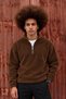 Men's Casual Zip-Up Collared Brown Fleece Sweatshirt with Polo Collar