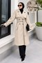 Double-Breasted Lapel Shoulder Pad Detailed Cashmere Coat Tsd260378 Beige - 2