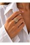 Gold Adjustable Ring with Cage Pattern and Stone Embellishments - 2