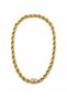 Gold Necklace with Stone-Embellished Lock and Twisted Chain Detail.