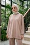 Basic Cotton Blend Tunic and Pants Set 002 Beige. - 2