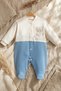 Nido Teddy Scooter Embroidered 100% Cotton Baby Romper, Block-Patterned Ribbed Footed Baby Set. - 2