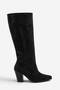 Women's Black Suede Square-Toe Knee-High Boots with Center Seam Detail - 2