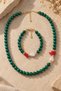 Real pearl, natural coral, pressed malachite natural stone necklace and bracelet set; natural stone necklace set - 2
