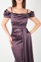 Satin Fabric Gathered Shawl Detailed Evening Dress - Patlican Purple - 4