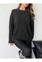 Women's Black Basic Crew Neck Oversized Knit Sweater - 2