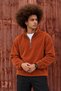 Men's Relaxed-Fit Zip-Up Terracotta Color Fleece Sweater - 2