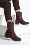Coffee-Brown Suede Women's Western Zip-Up Boots with Fleece-Lined Design, Stylish Ankle Accessory Detail, and Heels 322234 - 3