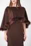 Sandy Fabric Cape Detailed Dress - Brown - 4