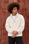 Men's Relaxed-Fit Zip-Up Ecru Fleece Sweatshirt with Fleece Lining - 2