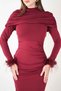 Sandy Fabric Dress with Otriş Detail on the Sleeves - Bordo - 4