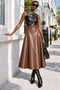 Women's High-Waisted Faux Leather Flared Midi Skirt - 5
