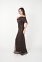 Beaded Lace Fabric Boat Neck Evening Dress - Brown - 2