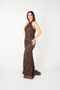 Lace Fabric Stone Detailed Halter Neck Evening Dress - Brown - 2