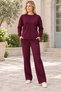 Women's Round-Neck, Long-Sleeve, Drop-Shoulder, Woven-Detail, Slit-and-Pocket, Stylish Casual Burgundy Sweatshirt and Pants Set - 4