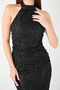 Lace Fabric Stone Detailed Halter Neck Evening Dress - Black - 3