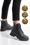 Black Leather Lace-Up Zip-Up Women's Casual Boots with Fleece-Lined Insulation 351102 - 3