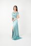 Satin Fabric Drawstring Shawl Detailed Evening Dress - Turquoise - 2