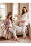 New Season Rose-Printed Lace-Detailed Easy-Breastfeeding Design Long-Sleeved Postpartum and Maternity Velvet Robe and Pajama Set - 8