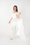 Satin Fabric Gathered Shawl Detailed Evening Dress - White - 2