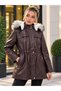 Women's Faux Leather Jacket with Hood and Fleece-Lined Insulation - DR016 - 2