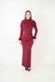 Sandy Fabric Dress with Otriş Detail on the Sleeves - Bordo