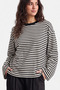 Women's Black and White Striped 100% Cotton Crew Neck Oversized Sweatshirt - 2