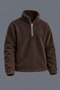 Men’s Mock Neck Half-Zip Winter Dark Brown Fleece-Lined Sweatshirt